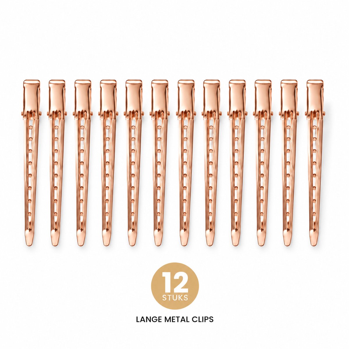 Haar in Stijl® 12 Metal Clips Rosé Goud platbek haarklemmen 8.5 cm