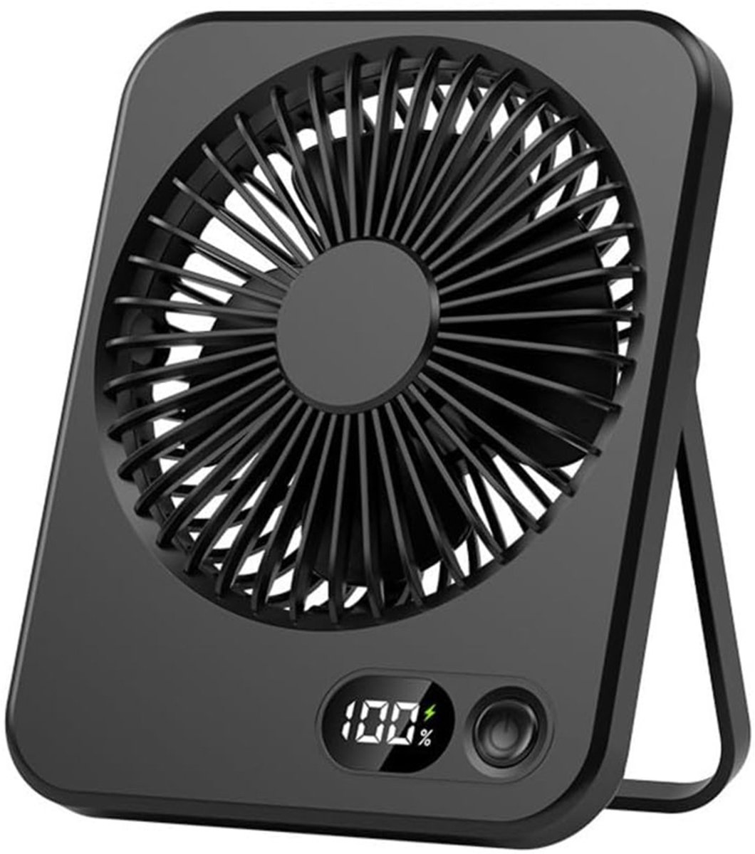 USB-bureauventilator - Mini Tafelventilator - Ventilator Oplaadbaar - Vloerventilator met 5 Standen - met LED-display