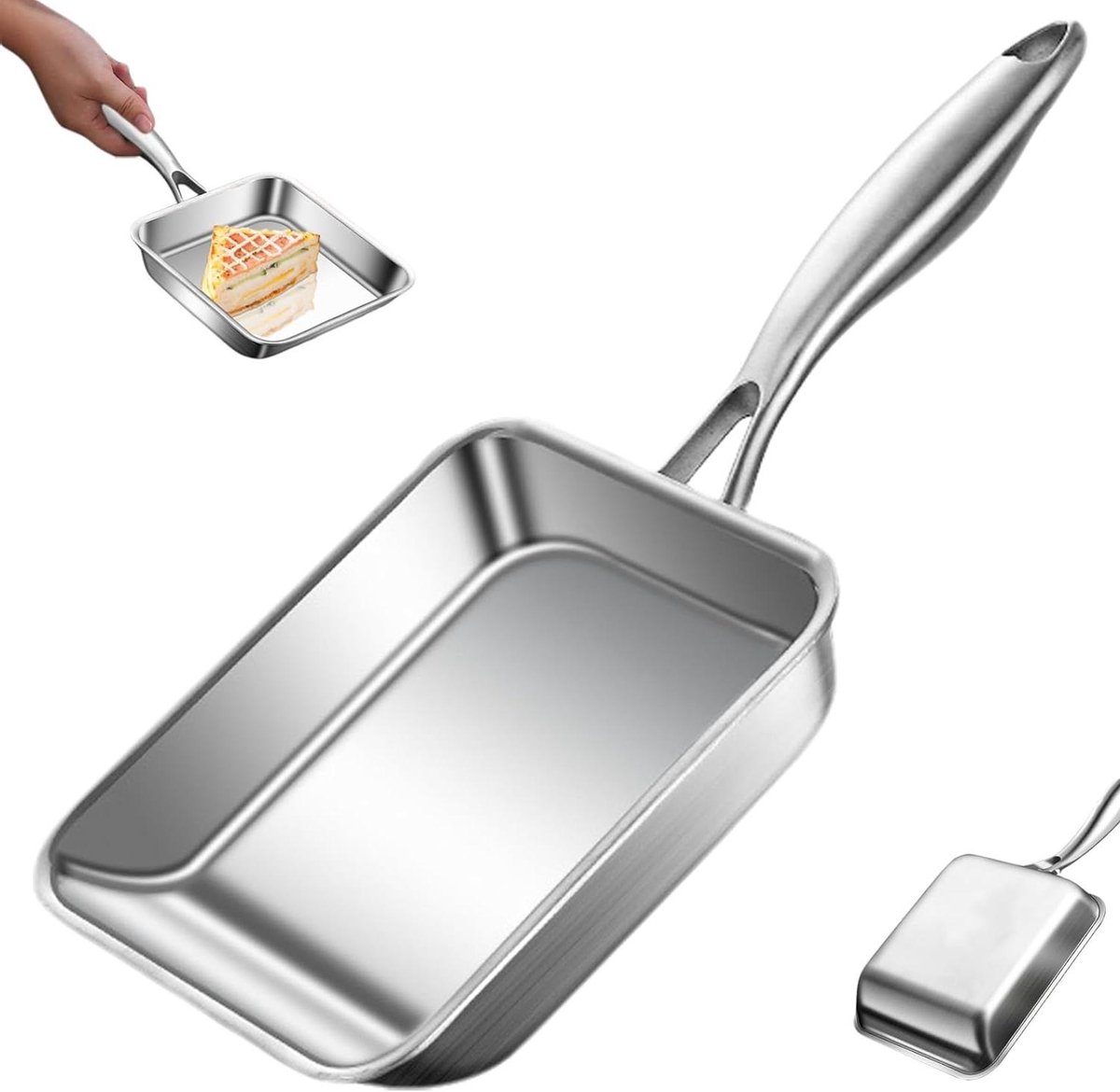 Omelet Pan - Eierrol Pan - Ontbijt Maken - Vijflaags Staal - 19x16 cm - Zilverkleurig
