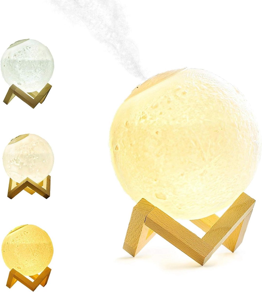 Maanlamp Luchtbevochtiger - Decoratieve lamp - Sfeer Creëren - 3 Kleuren Instelbaar - 13 x 13 cm - Wit