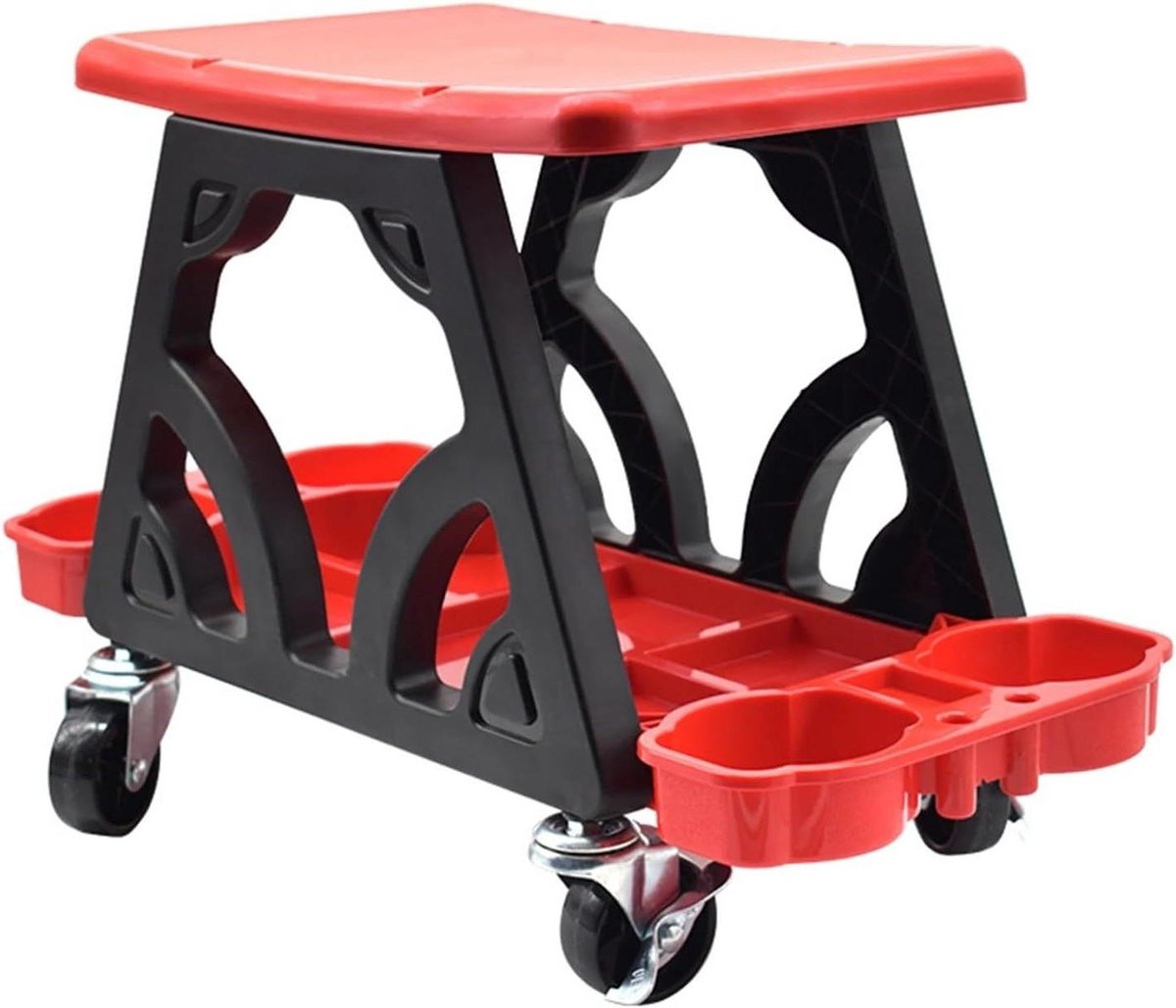 Werkplaatskruk - Monteursstoel Rolstoel - Auto Onderhoud - Met Opbergvak - 57.7x36cm - Rood