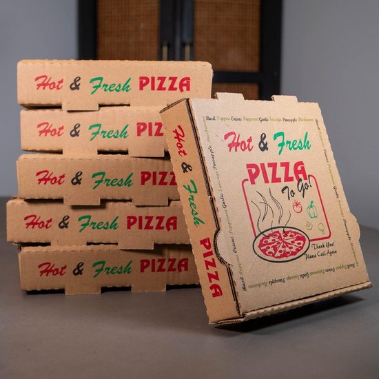 50 Pack Pizza Box 4 Kleur Print "Hot & Fresh" Pizza Bruin Kleur (12" x 12") — afbeelding 2