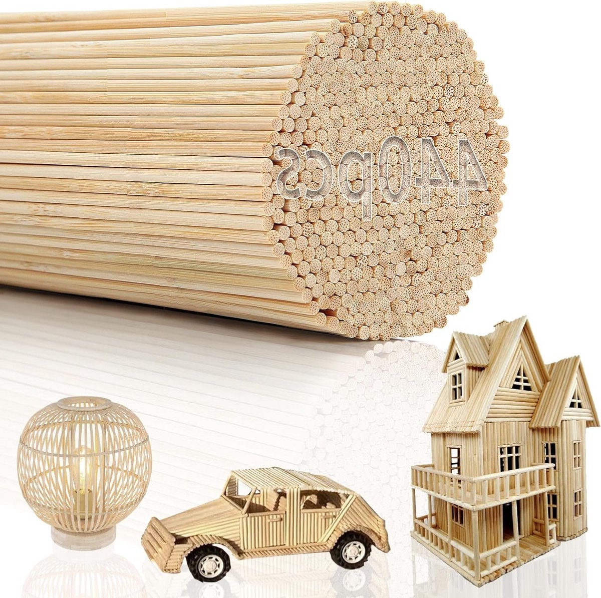 440 Stuks Suikerspin Stokken van Hout - Ronde Bamboo Stokken 300mm x 3mm voor Creatieve Knutselprojecten en DIY Activiteiten