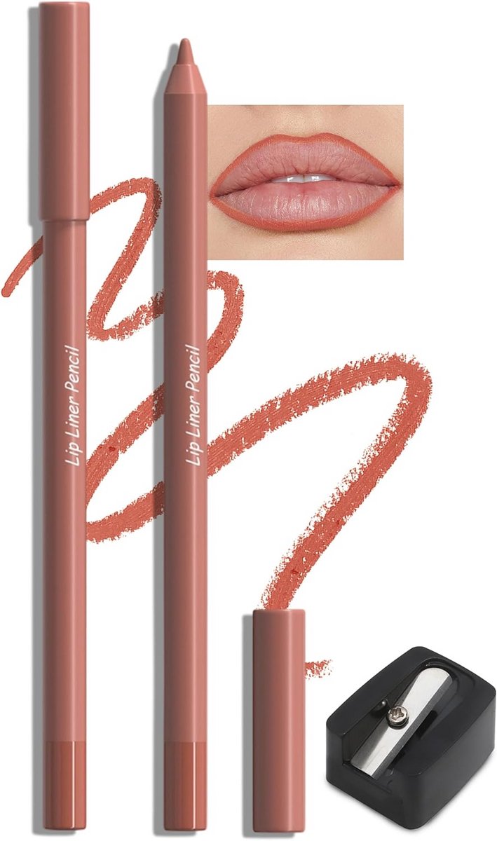 2x Watervaste Matte Lipliner Set met Slijper - Langhoudende Lipcontourstift voor Perfecte Definitie
