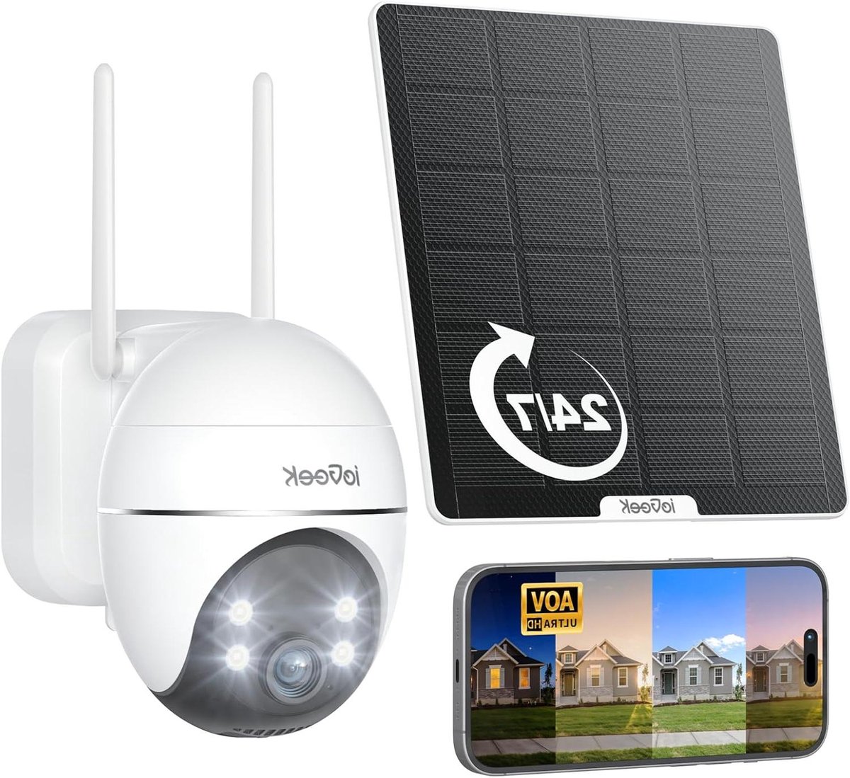 Zonne Beveiligingscamera - Buiten Camera - Huis Beveiligen - 360 Graden Zicht - 2K FHD - Wit