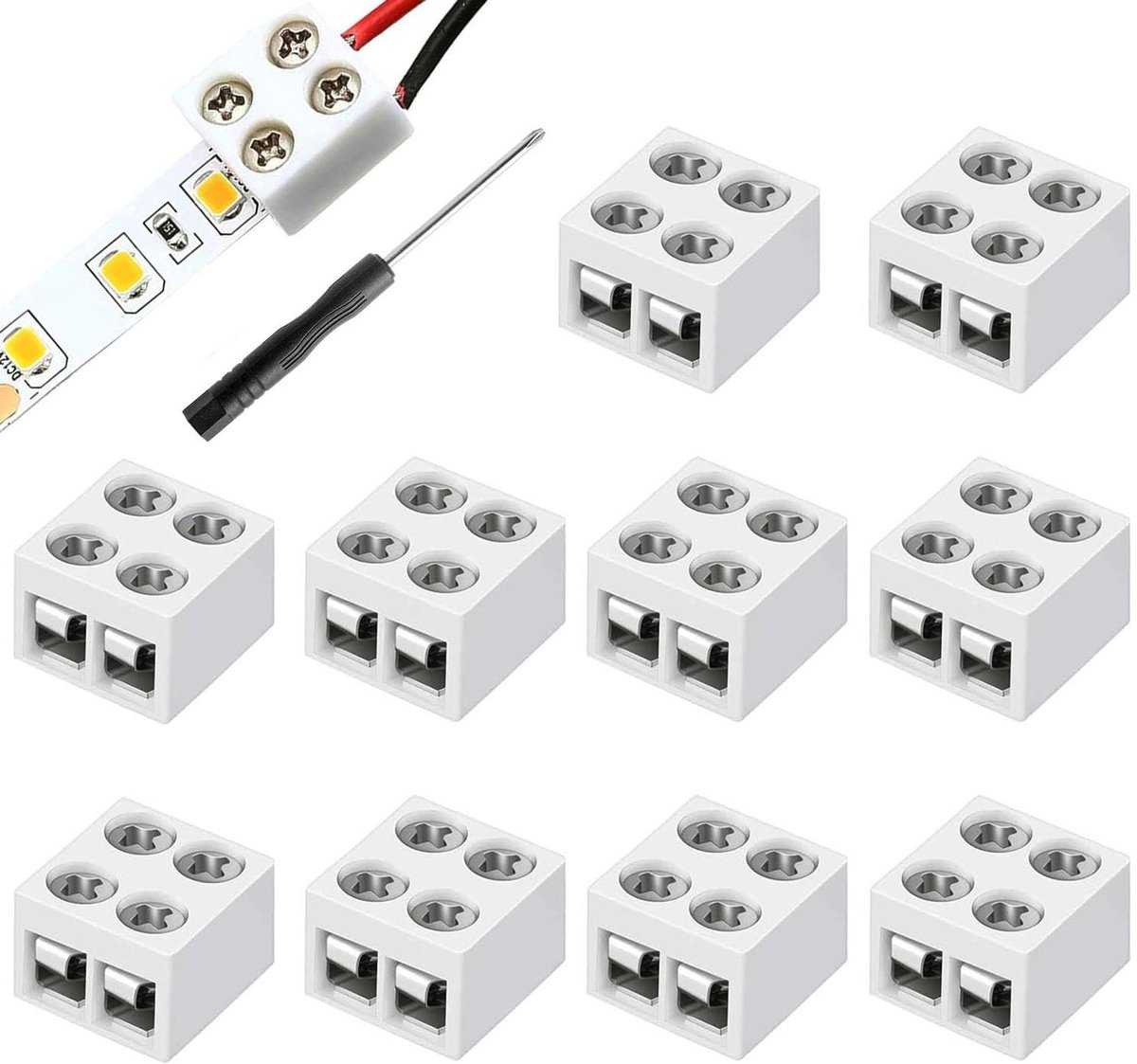 RUNCCI-YUN 10 LED Strip Connectoren 2-Pin 10 mm - Solderen Vrij, Inclusief Schroevendraaier