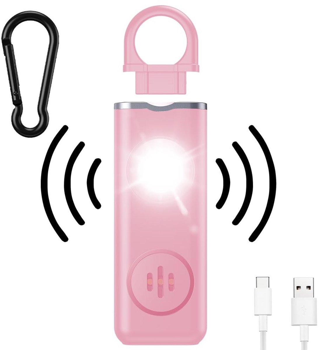 Personal Alarm 130 dB met LED Lamp - Oplaadbare Pocket Alarm voor Vrouwen en Kinderen - Veiligheids Sleutelhanger Roze