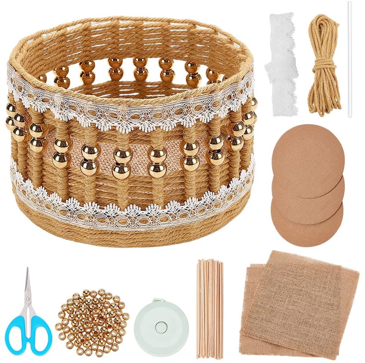 aladdien - Macrame Mandje Weefset - DIY Opbergmanden Kit - Geschikt voor Beginners - Handwerken - Creatief Project - Inclusief materialen - Vervaard...