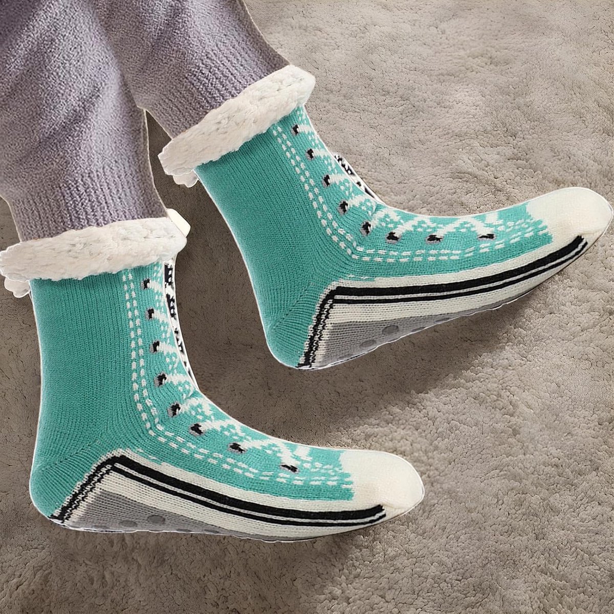 Warme vloersokken - Pantoffel sokken - Thuis ontspannen - Antislip zool - 40 x 10 cm - Gestreept