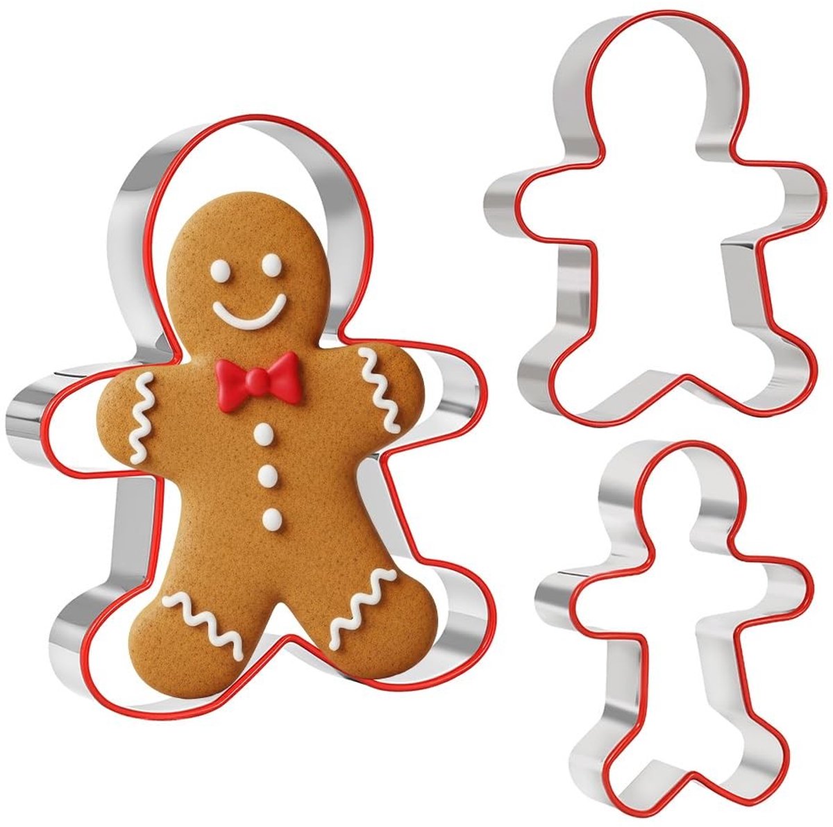 TRIXES 3-Pack Peperkoek Mannen Uitsteekvormen met Siliconen Randen - Bakaccessoires