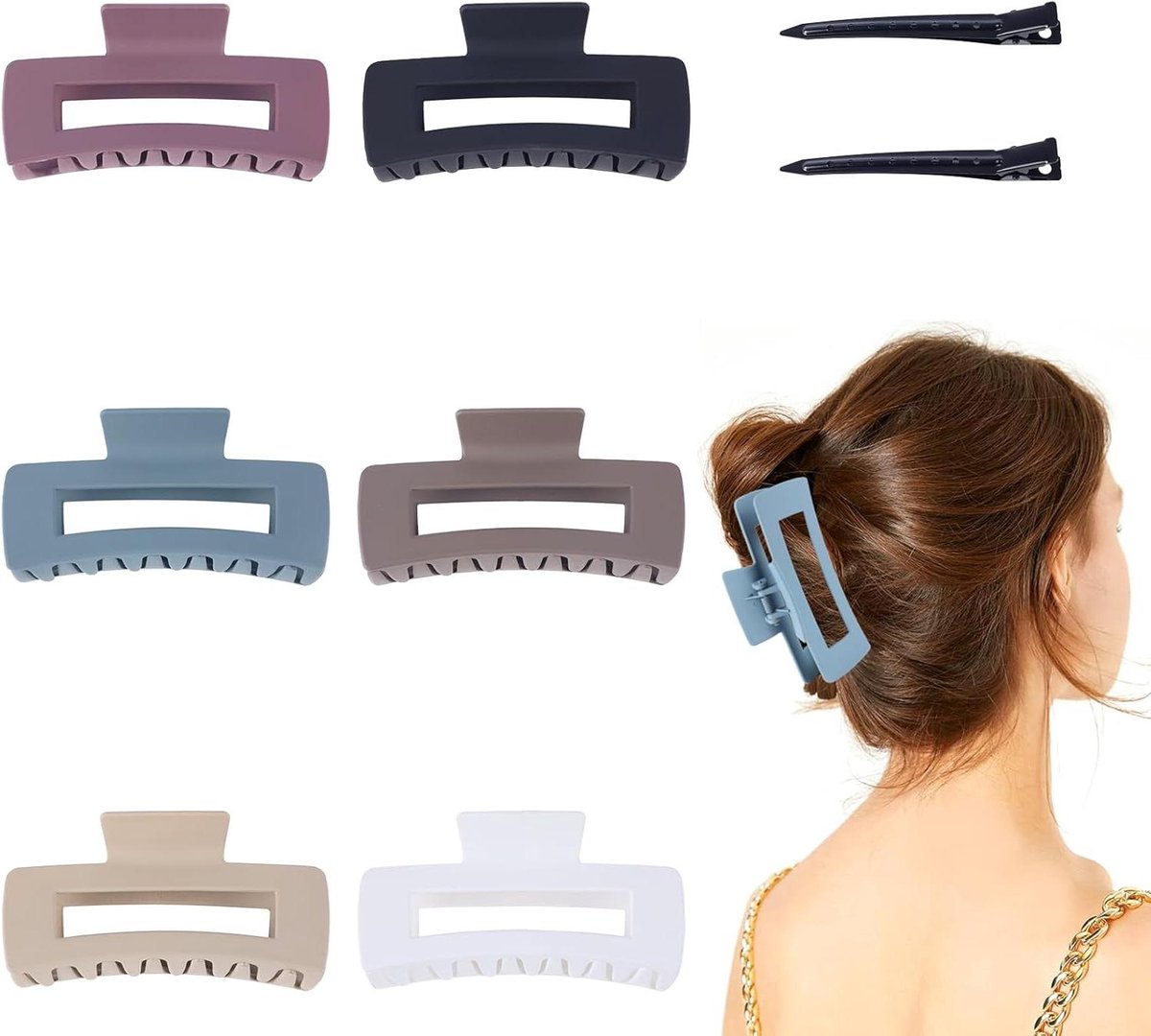 Grote Haarclips - Klemmen Set - Haar Styling - Matte Antislip Grip - 6 Stuks - Mix Kleuren