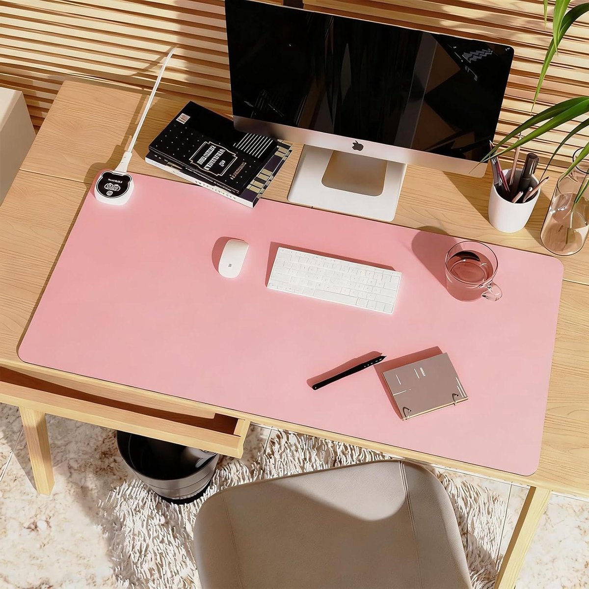 Verwarmde Muismat - Bureauonderlegger - Warmte en Comfort - LCD Temperatuurregeling - 90x40 cm - Roze