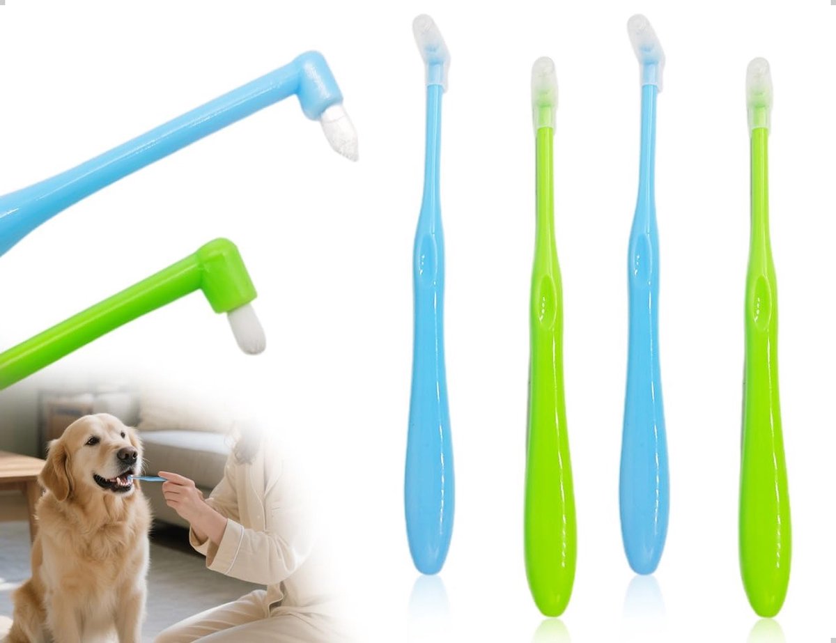 Zachte Nylon Tandenborstels voor Kleine Honden en Katten - 4 Stuks, Ideaal voor Huisdieren en Dierenwinkels, Effectieve Tandverzorging en Mondhygiëne