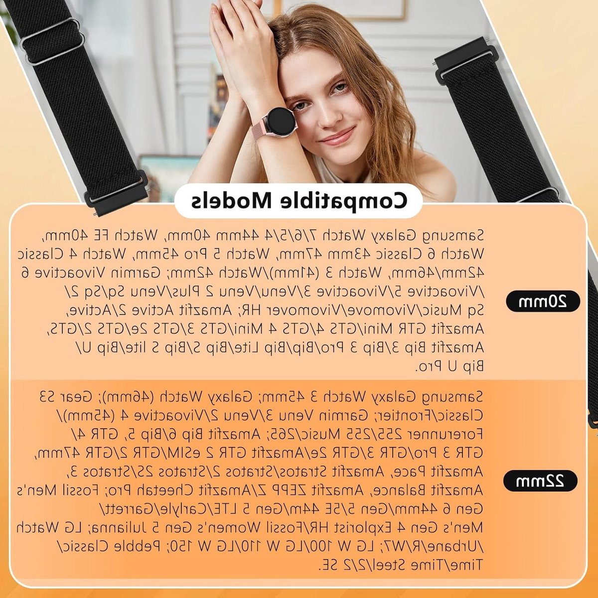 Verstelbare elastische horlogeband van nylon, 20 mm en 22 mm, sportieve vervangband met snelle bevestiging en comfortabele pasvorm