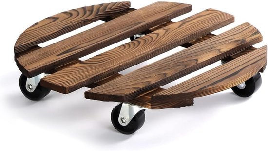 Ronde Plantroller 30 cm voor Binnen en Buiten - Houten Plantentrolley met Wielen, 100 kg Draagvermogen, Ideaal voor Bloempotten en Plantenbakken