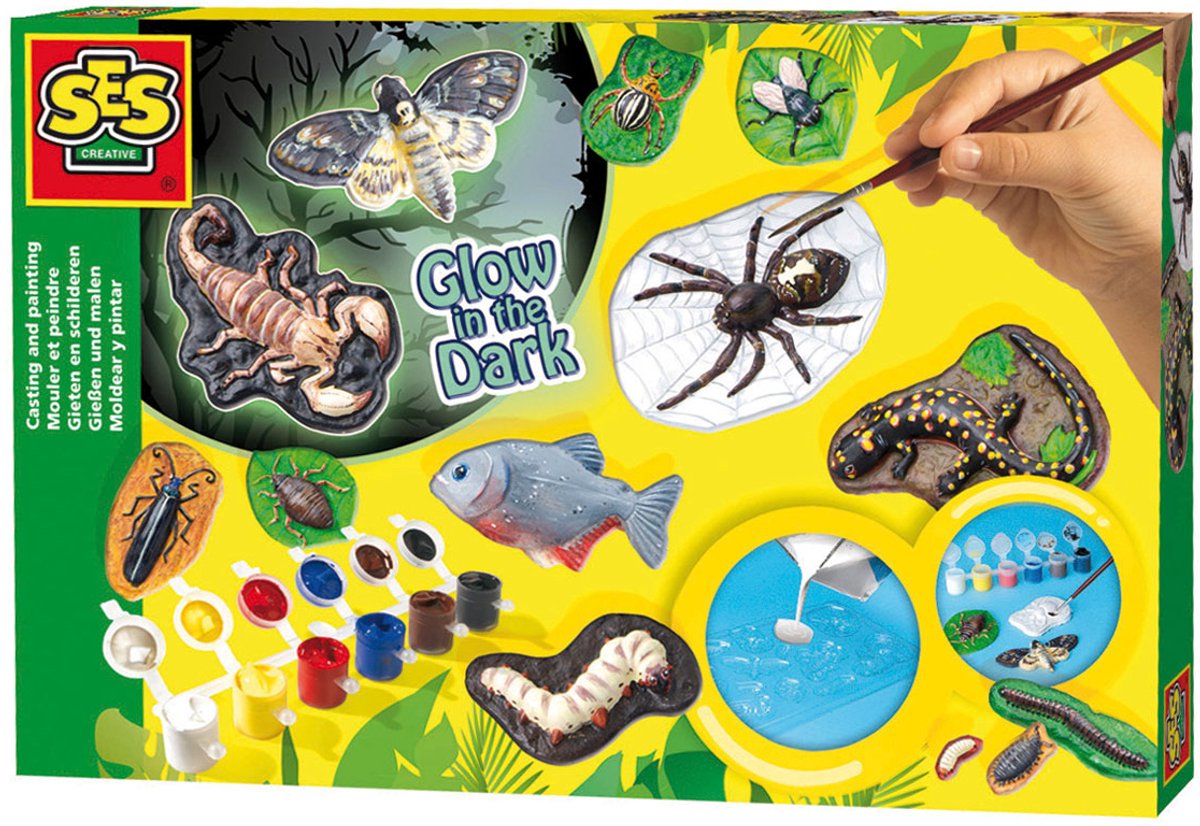 SES Creative - Gips Gieten en schilderen - Enge beesten - sneldrogend - gips gieten - met vormpjes, gips, (glow in the dark) verf en penseel - knutselen jongens — afbeelding 2