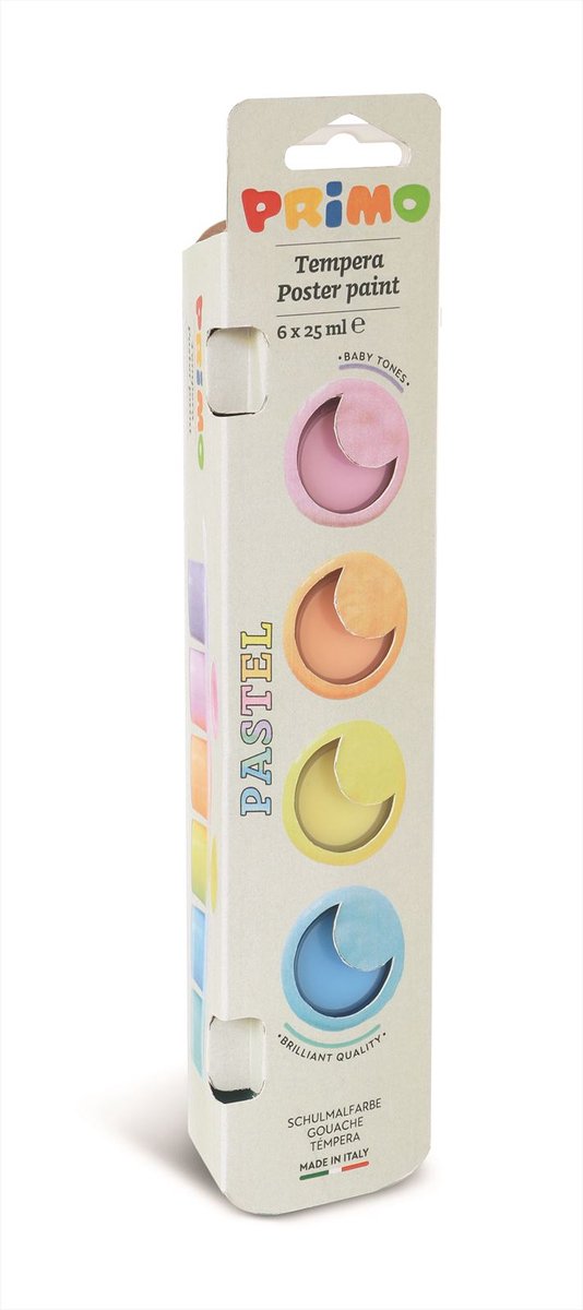 Primo plakkaatverf pastel set - 6 kleuren in potje 25 ml.