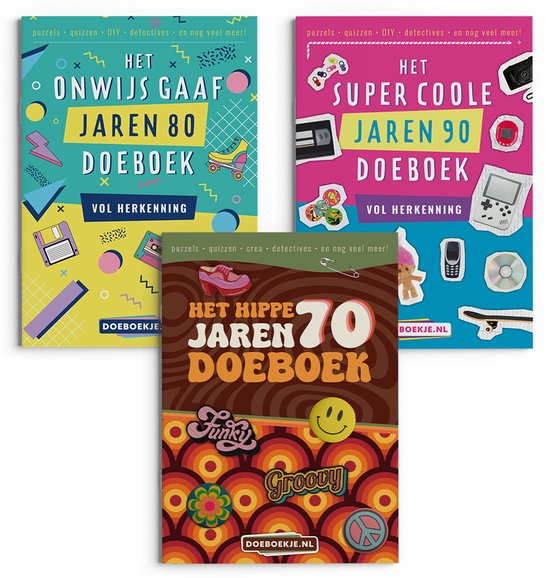 Een voordeeltrio van "Het Onwijs Gaaf Jaren 80 DoeBoek", "Het Hippe Jaren 70 DoeBoek" en "Het Super Coole Jaren 90 DoeBoek".