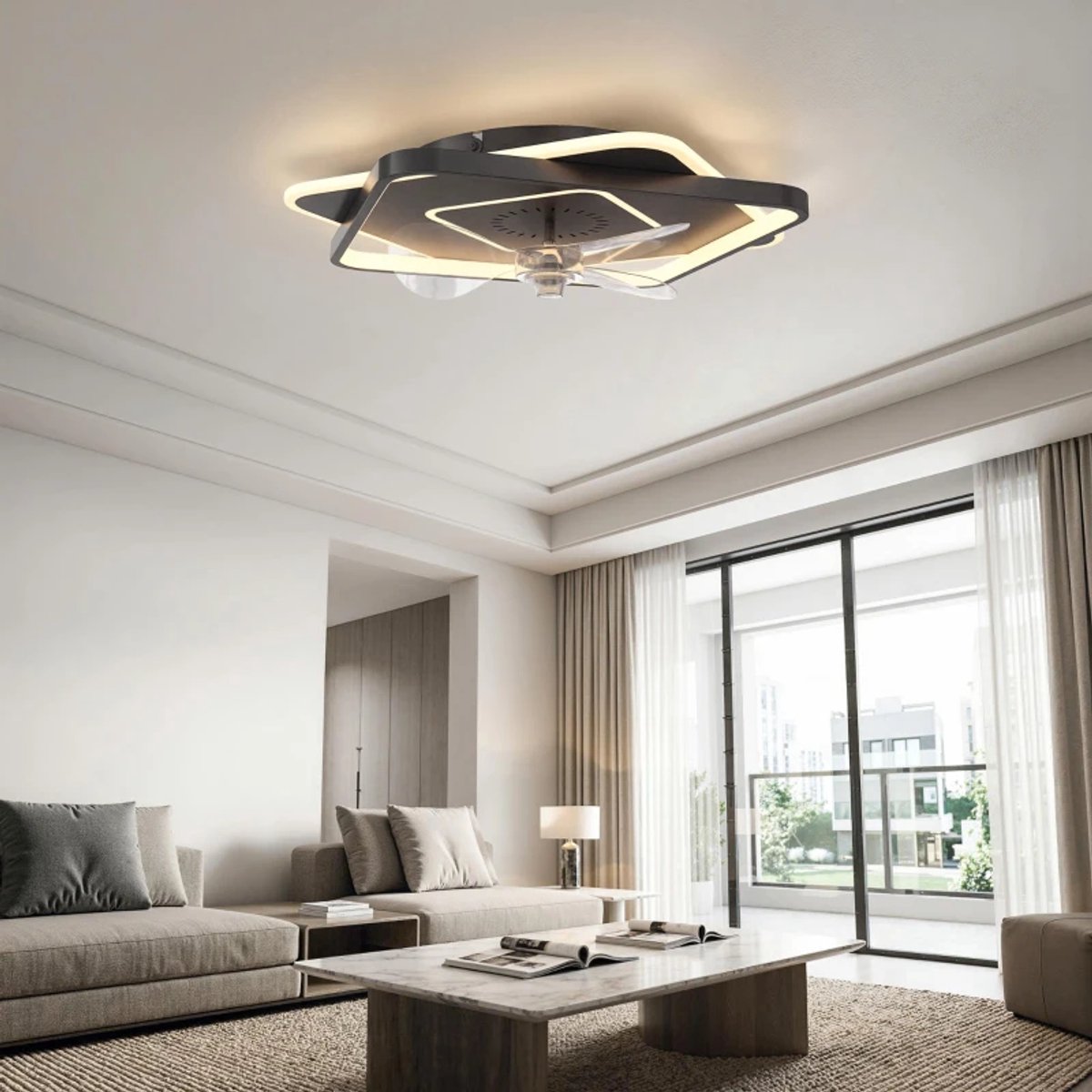 Plafondventilator met Verstelbare LED Verlichting, Timer & Afstandsbediening - Plafond Lamp met Stille Ventilator - Plafonniere - LED - 3000/4500/6500K - Ø53 cm - 6 Snelheden - Zwart + Doorschijnend + Transparant thumbnail 7