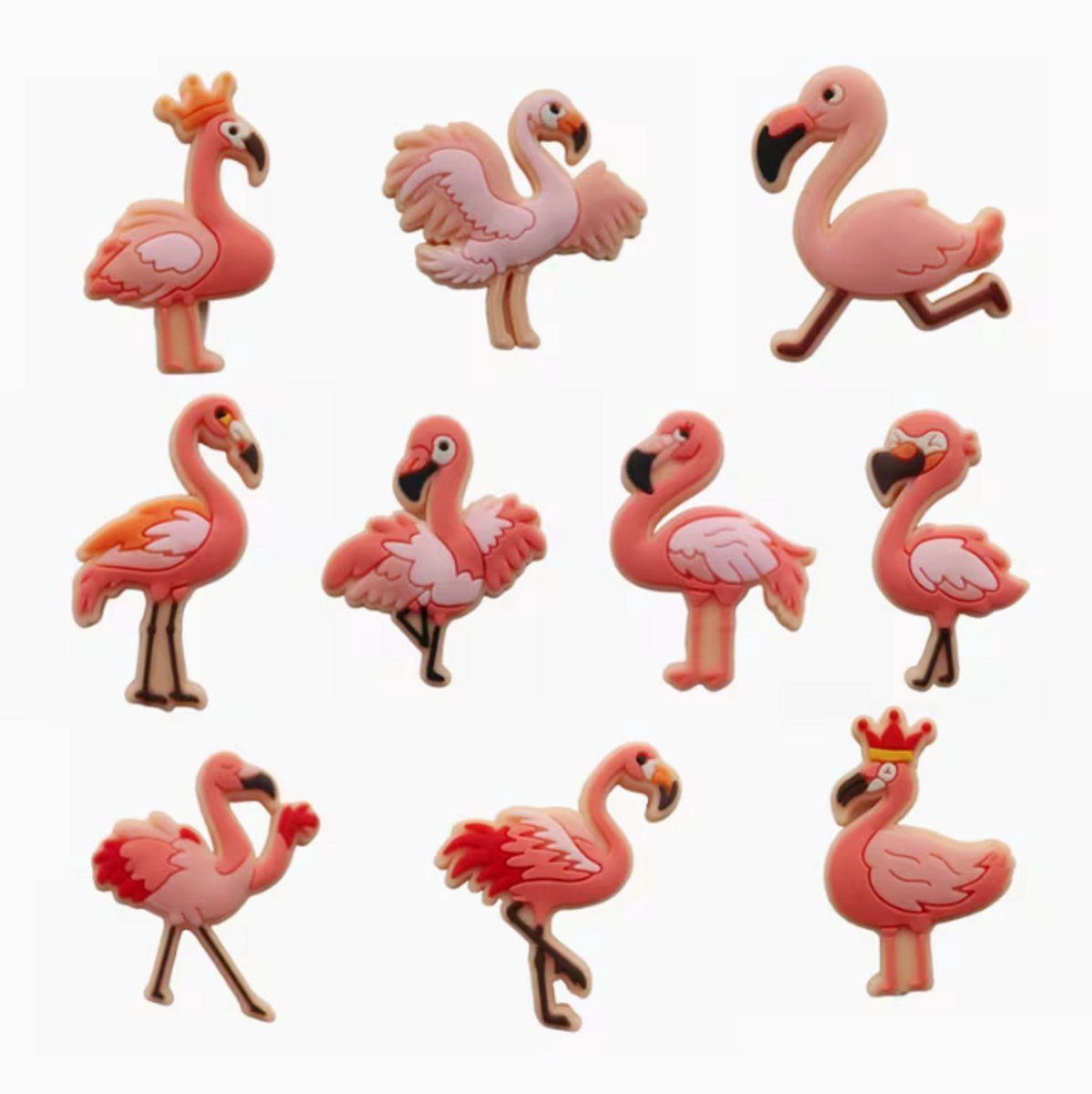 Schoen pins flamingo - schoenbedels flamingo 10 stuks - klomp accessoires - schoenaccessoire - ook geschikt voor crocs