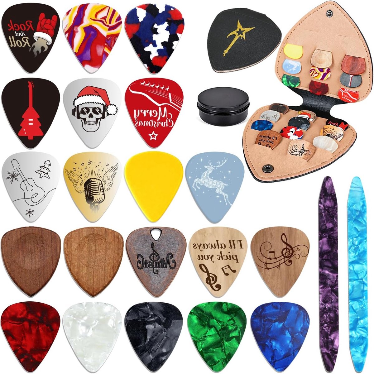 Adventskalender met Gitaarplekken, Kerstkalender voor Muziekliefhebbers, Geweldige Countdown Cadeaus voor Gitaar, Bas en Ukulele Spelers