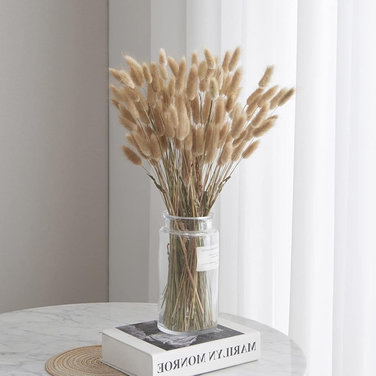 60 Stuks Gedroogde Pampas Grassen en Konijnenstaartboeket voor Bohemian Decoratie en Bruiloften, Natuurlijke Kleur