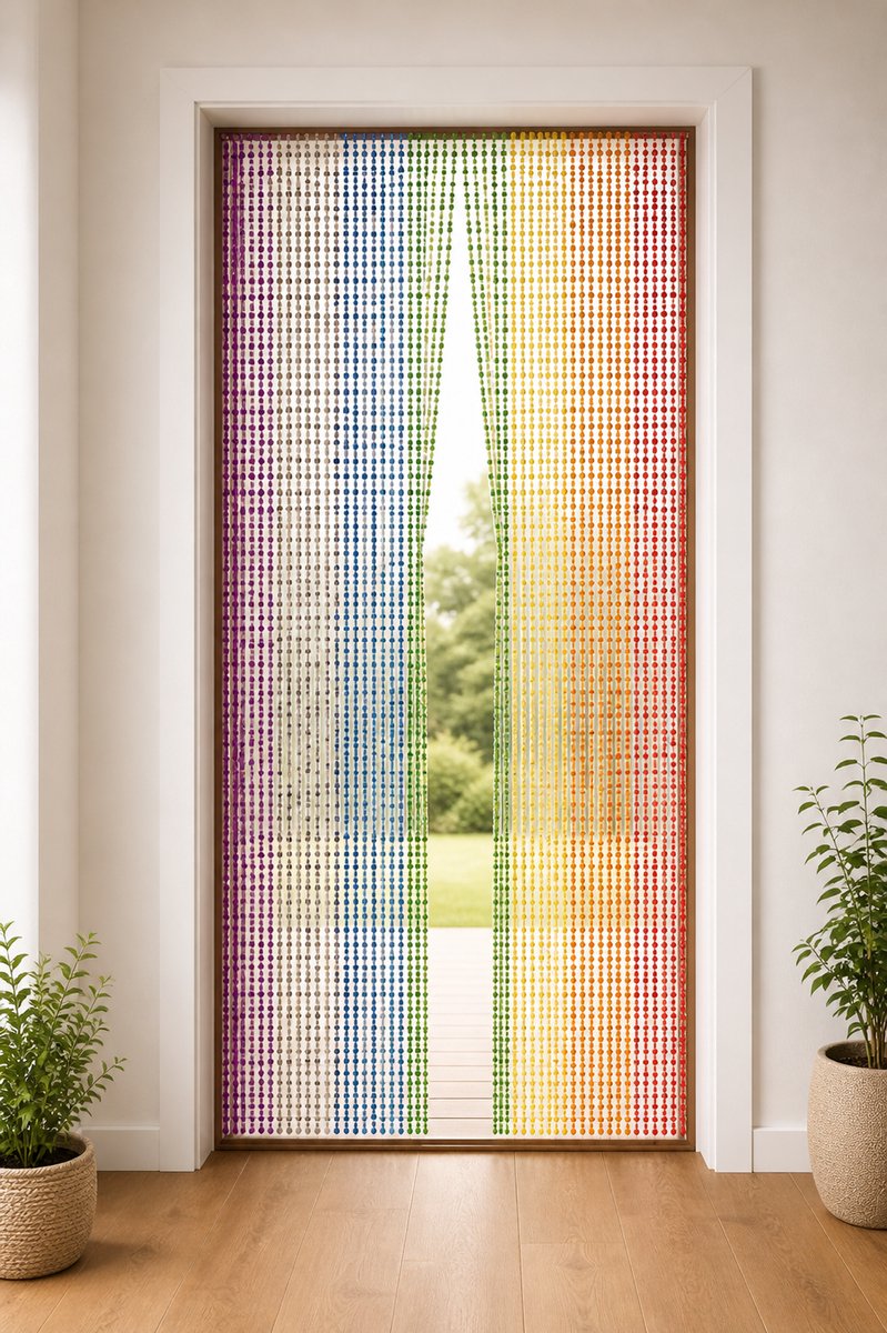 Dutchers® Vliegengordijn Acryl 90x200 cm – Multicolor – Kleurig Deurgordijn voor Insecten – Vliegenhor - Sierlijke linten - Hordeur Versiering – Lintengordijn & Bevestigingsmateriaal – Voor Binnendeur, Balkondeur & Tuindeur