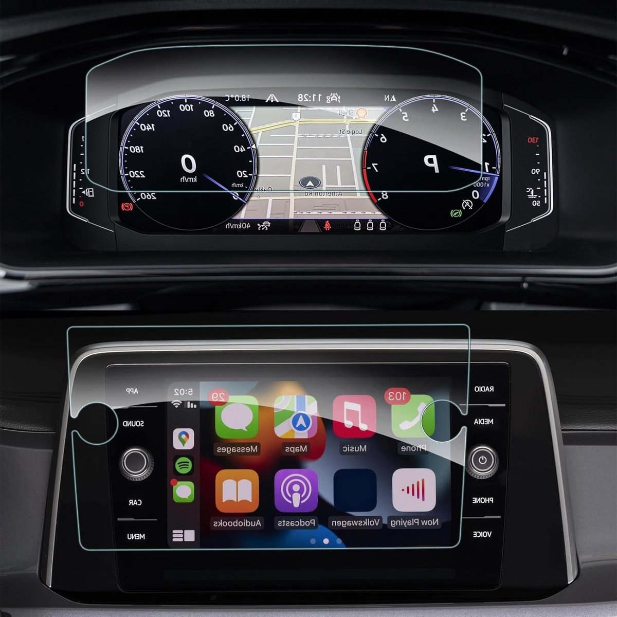 Complete Set Screen Protector Films voor VW Troc, Tiguan, Passat, Touran en Golf - 8 Inch Navigatiescherm en Instrumentenscherm - Tempered Glass Bescherming en Accessoires