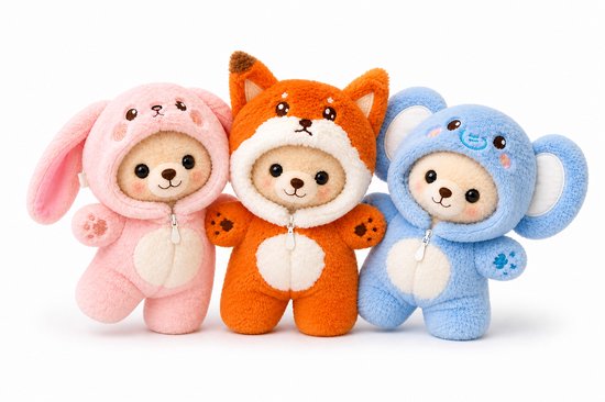 Poppenkleertjes voor 17cm pop of knuffel - Oranje vos onesie - Kleding voor designer modepop - Pluchen outfit met rits - Cadeauzakje — afbeelding 2