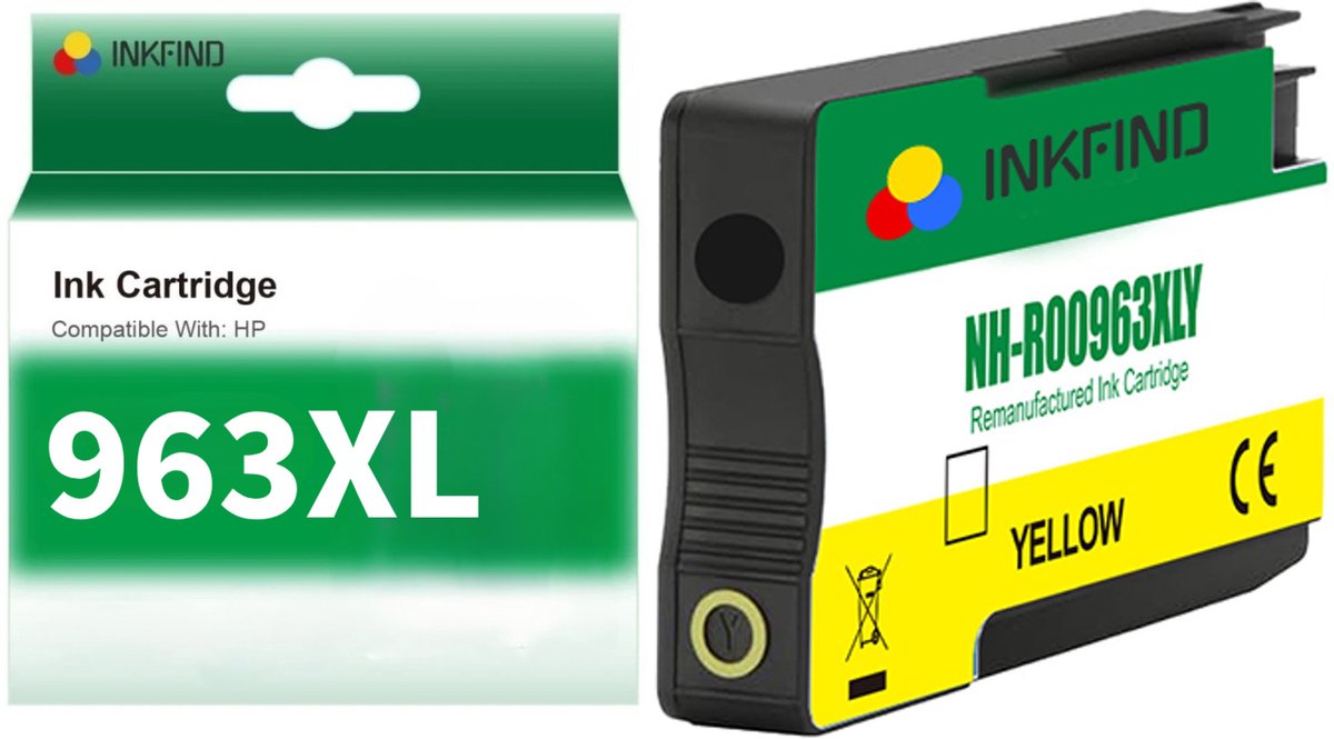 INKFIND 963XL Geel Inktcartridge compatibel met HP963 HP963XL HP 963 HP 963XL 3JA29AE voor HP OfficeJet Pro 9010, 9014, 9012, 9020, 9025, 9015, 9016, 9019, 9022, 9018 Hoge Capaciteit - 1-pack Geel