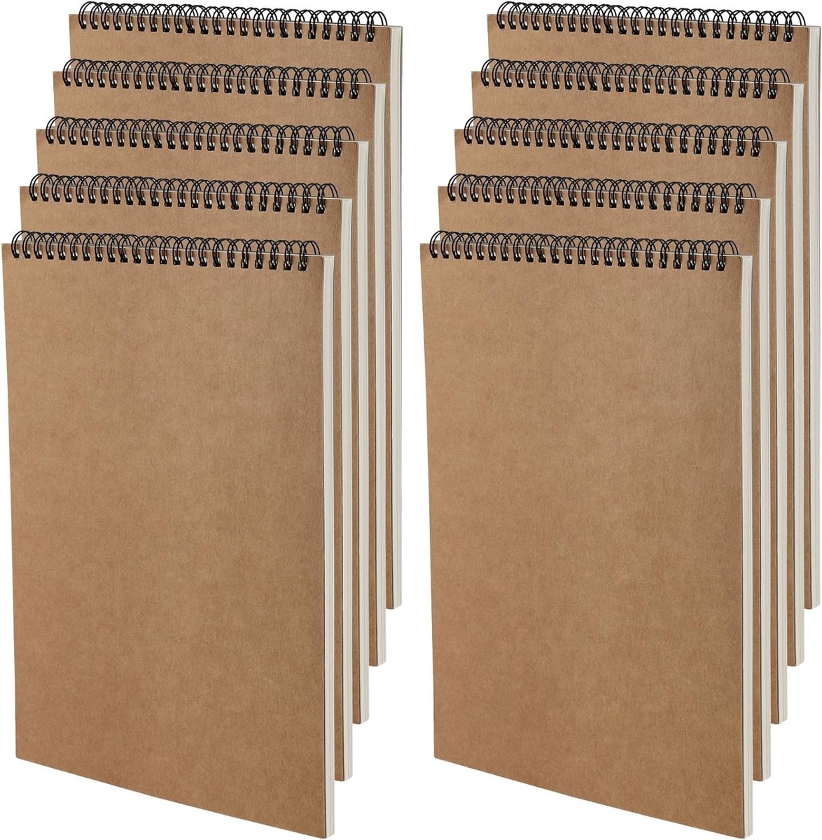 10 Stuks A4 Spiral Gebonden Schetsboek met 30 Vel en 60 Pagina's, 160gsm Tekenpad met Kraft Kaft voor Schilderen en Tekenen