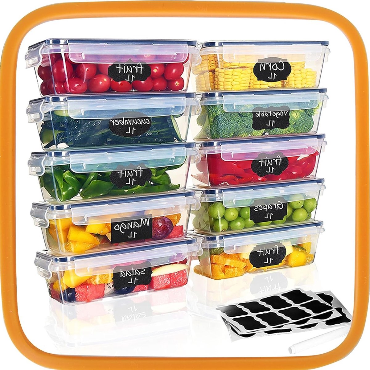 Airtight Opslagcontainers met Deksel, Set van 10 Stuks (10 x 1L), BPA-vrij, Lekvrij - Perfect voor Vriezer, Koelkast en Magnetrongebruik