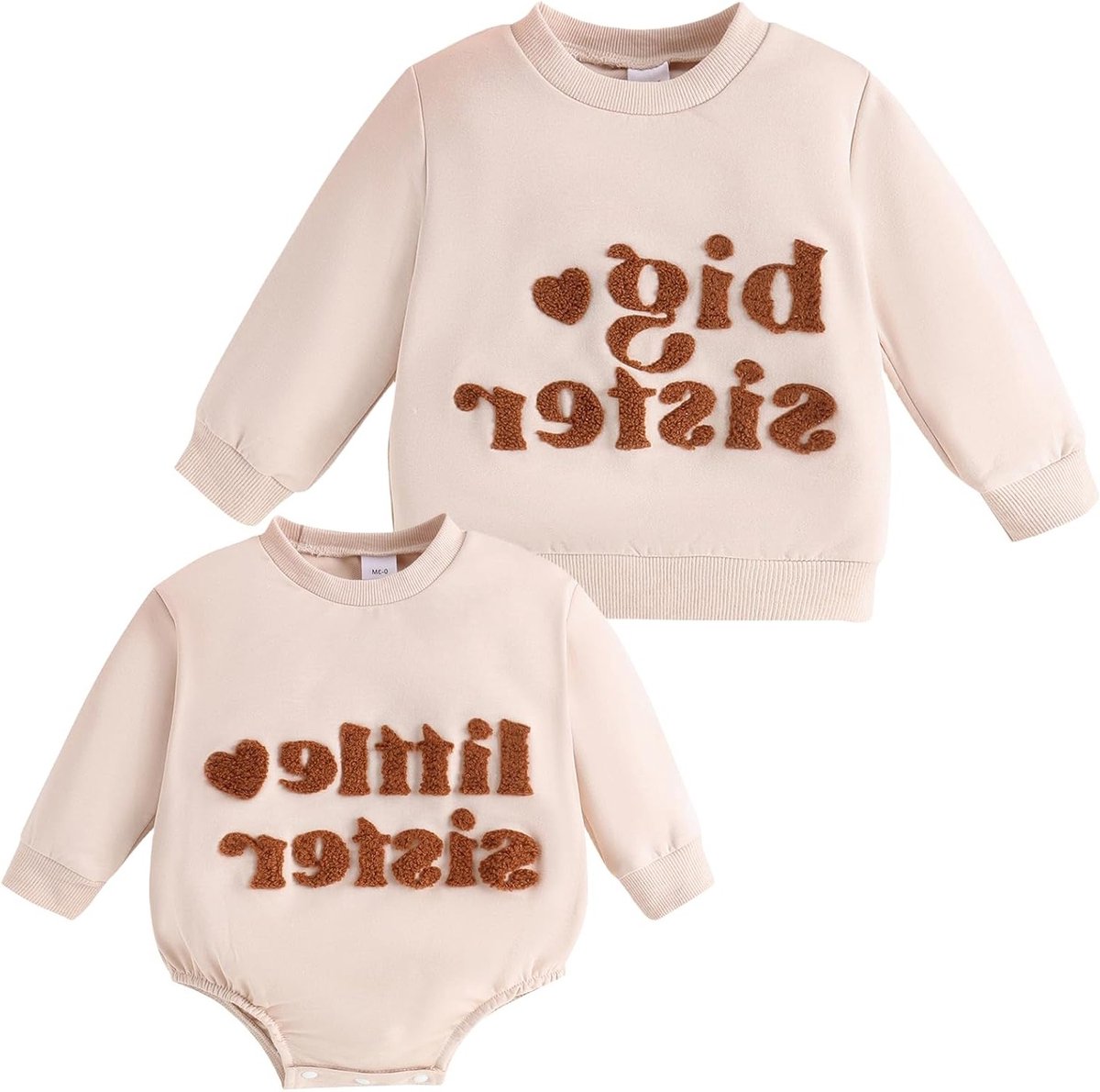 Bijpassende Outfits voor Grote en Kleine Zussen - Sweater voor Grote Zus en Lange Mouwen Romper voor Kleine Zus, Perfect voor Gezinsfoto's en Speelafspraken