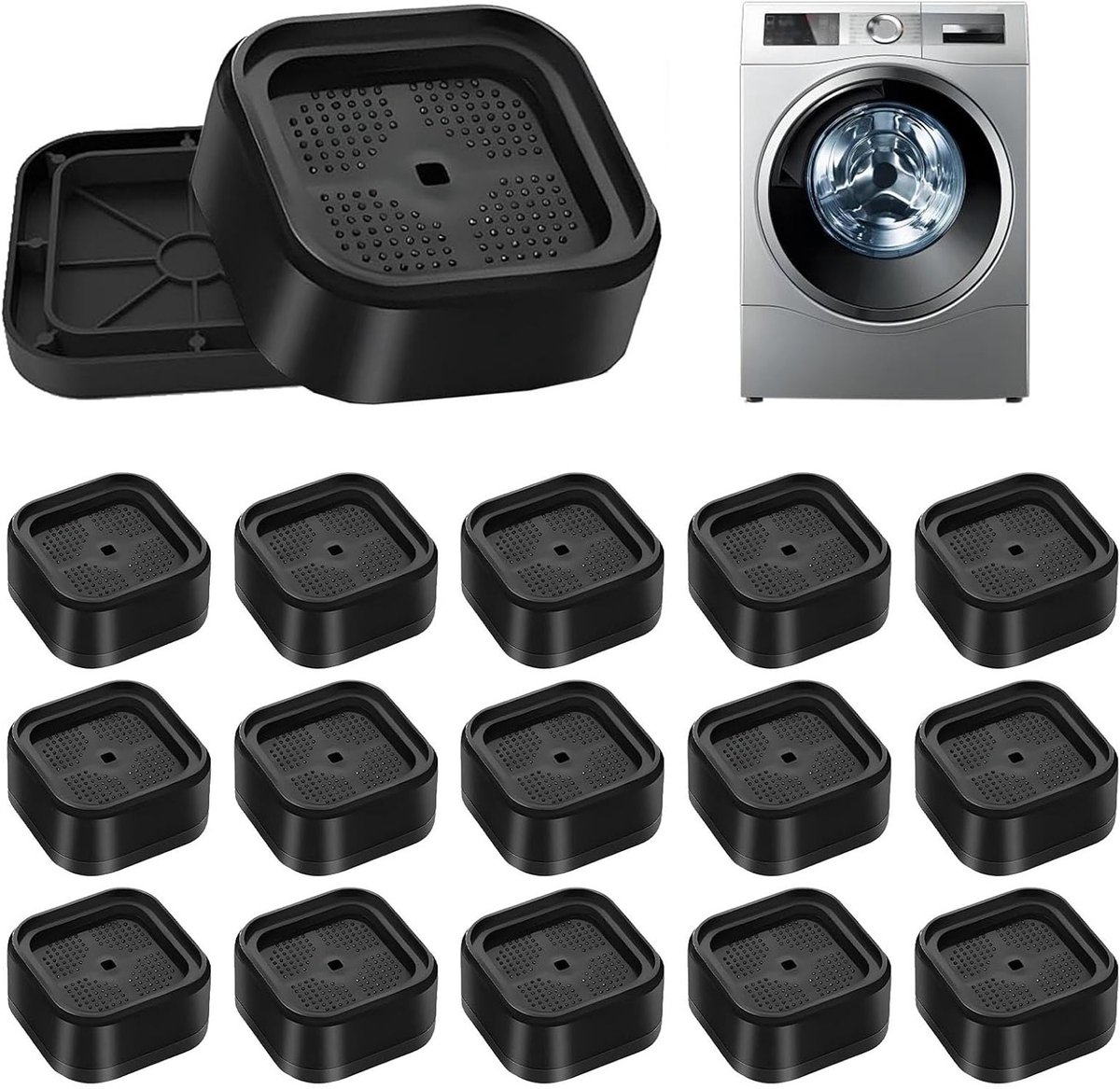 Verstelbare Wasmachine Verhogers Set - 16 Stuks Antislip Meubelvoeten Zwart