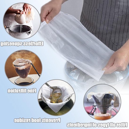 Herbruikbare Notenmelkzakken - Fijne Gaasdoeken voor het Zeven van Amandelmelk, Yoghurt en Sap - 10 Stuks van 20x30 cm, Ideaal voor Koffie en Koken van Merkloos — afbeelding 3