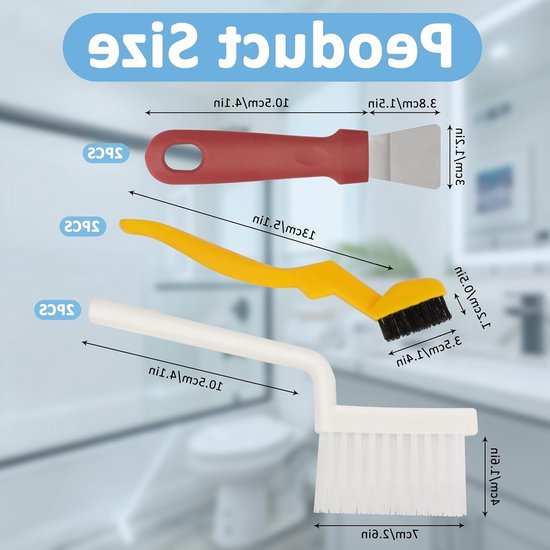 Set van 6 V-vormige voegenreinigingsborstels met 4 stevige borstels, multifunctionele spatels en hoekreinigingsborstel voor badkamer- en tegelvloeren — afbeelding 2
