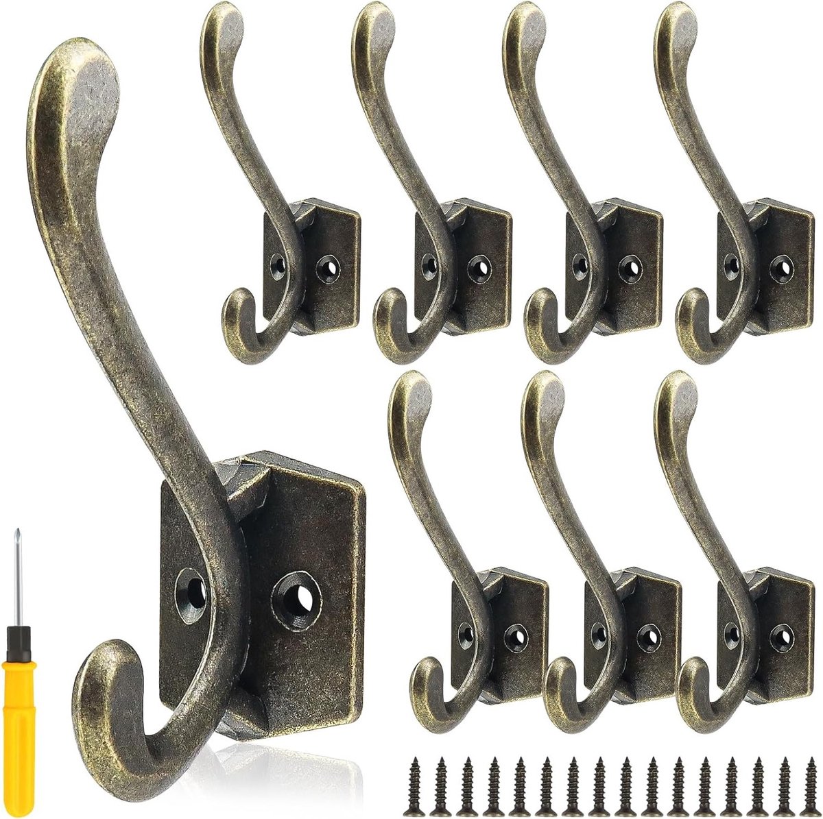 Vintage Muurhaken voor Kleding - 8 Stuks Zink Legering Kledinghaken in Bronzen Afwerking voor Keuken en Badkamer