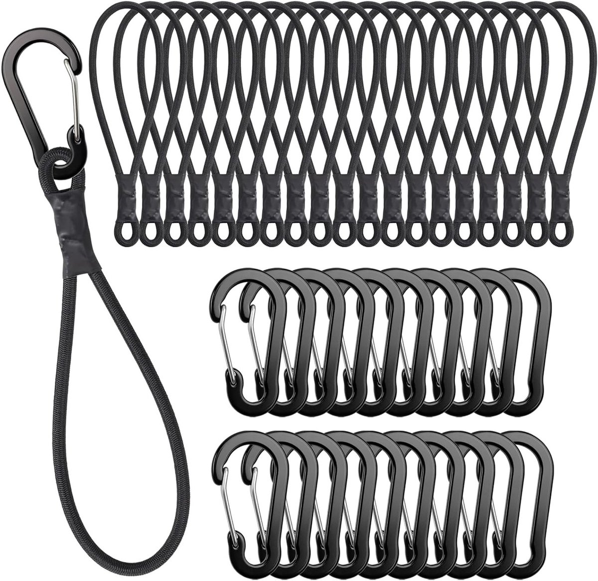 Elastische bungeekoorden met haken - 20 stuks korte bungee-touwen van 30 cm voor camping, tenten en luifels
