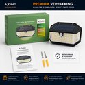 AXIMO 266 LED solar buitenlamp in premium verpakking, klaar om te gebruiken, met handleiding, schroeven en pluggen. Cadeauwaardig, veilig verpakt, duurzame keuze.