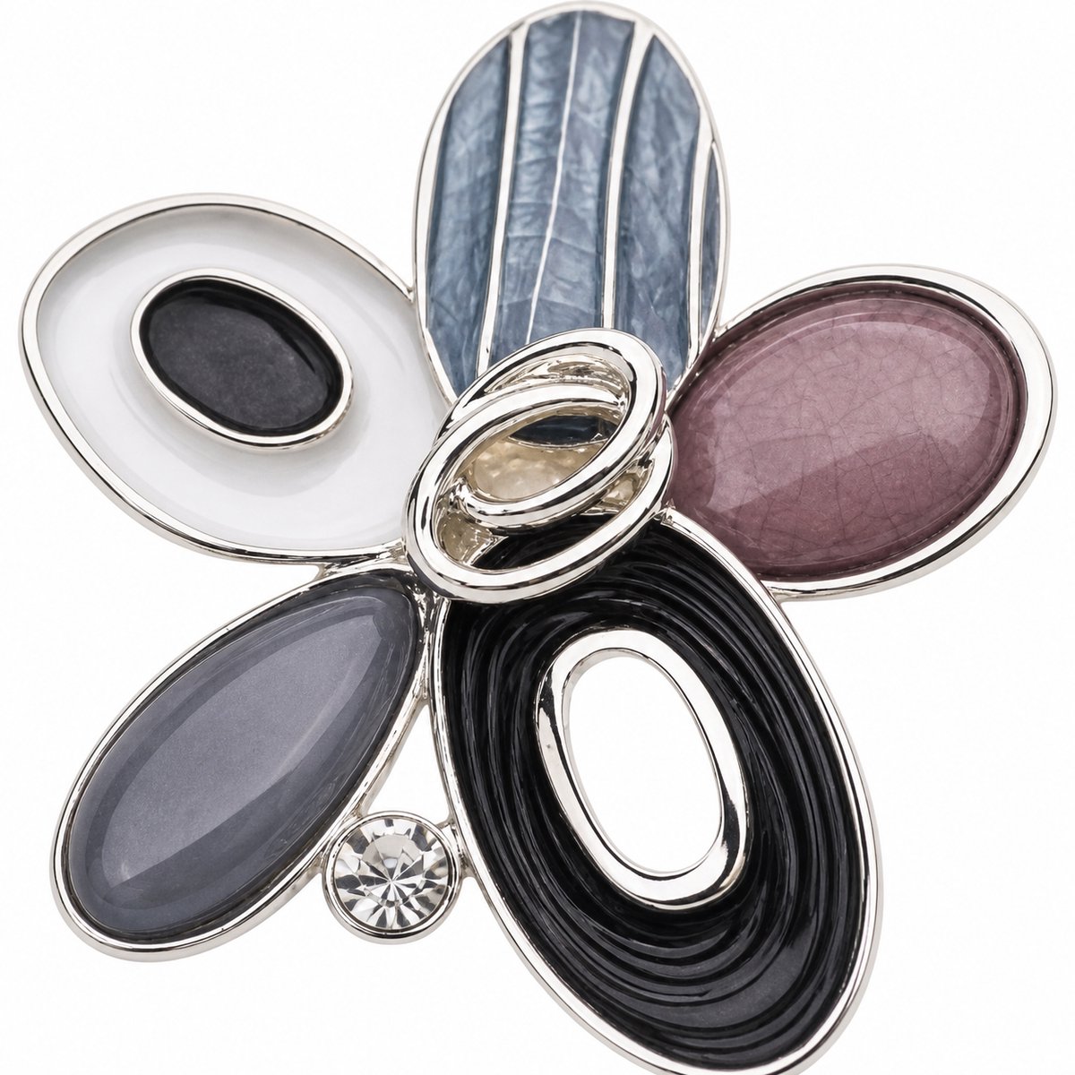 Fashionclip®- Magneet - Broches - Magneetsluiting - Magneetbroche - Grijstinten- Bloem