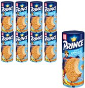Veel Prins koekjes met vanillesmaak op een blauwe achtergrond.