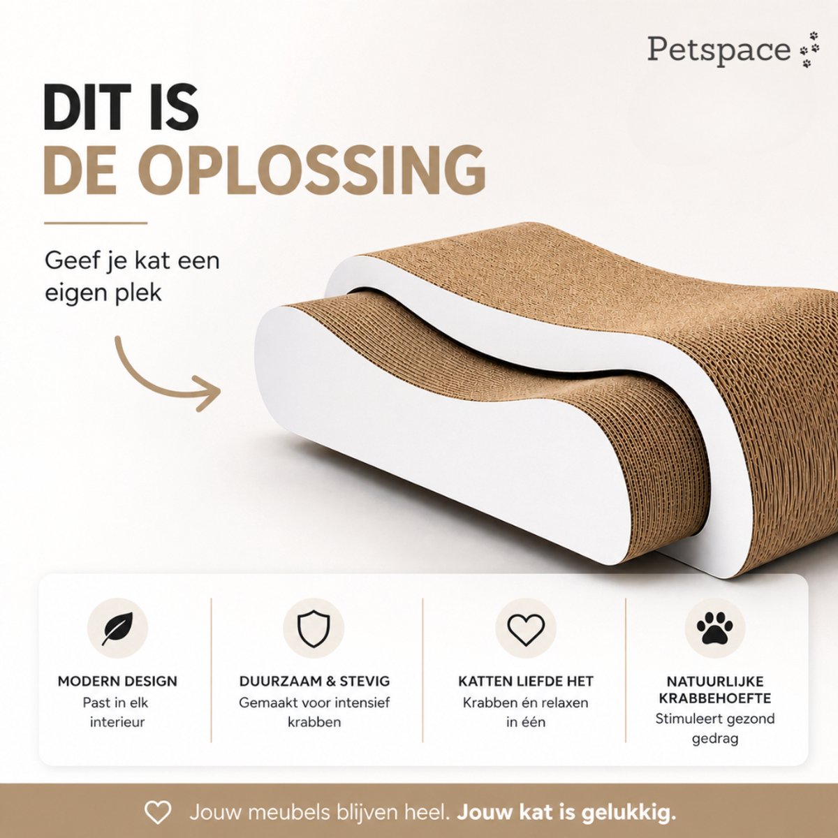 Petspace® - Krabkarton voor Katten - Krabpaal - Krabplank - 2 in 1 Krabplaat - Krabmeubel Karton - Krabmat - Kattenmand - Kattenbed - Wit – foto 5