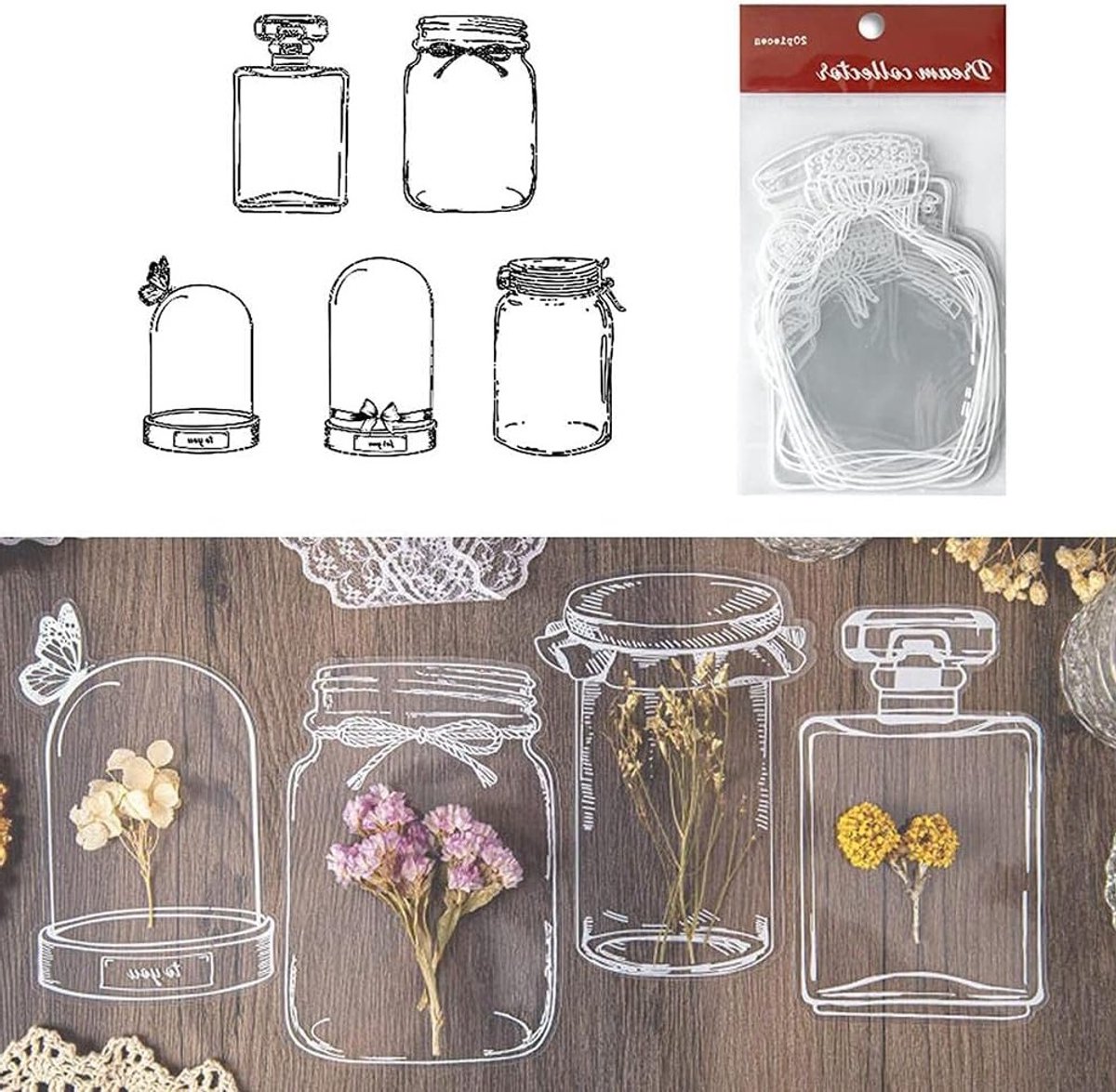 Allecta - DIY Transparante Gedroogde Bloemen Bladwijzers, 20 stuks voor DIY Projecten