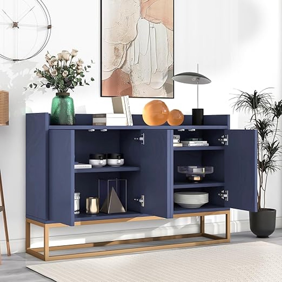 Dressoir 120x30x80 cm – Moderne Minimalistische Buffetkast met 4 Deuren zonder Handgrepen,