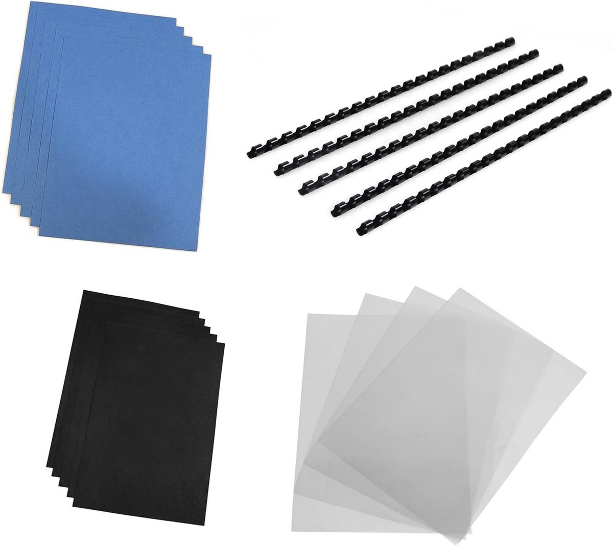 Comb Binding Set met 100 Binding Combs (6, 8, 10, 12mm) en 20 Plastic Clear Lids voor Professionele Documenten