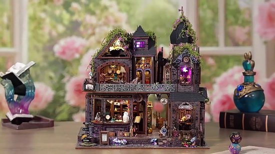 Premium Miniatuur XXL bouwpakket (Extra groot) - DIY Houten 3D Puzzel Magic House met LED Verlichting, Bewegingssensor & Muziekdoos – Book Nook Boekensteun Miniatuur Bouwpakket – Cadeau voor Volwassenen (15+)
