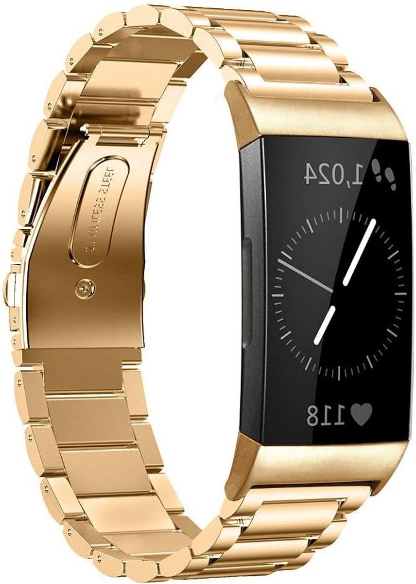 Stalen Sportarmband voor Fitbit Charge 3 en 4 - Verstelbare Polsband met Metalen Gesp voor Dames en Heren, Duurzaam en Comfortabel Alternatief
