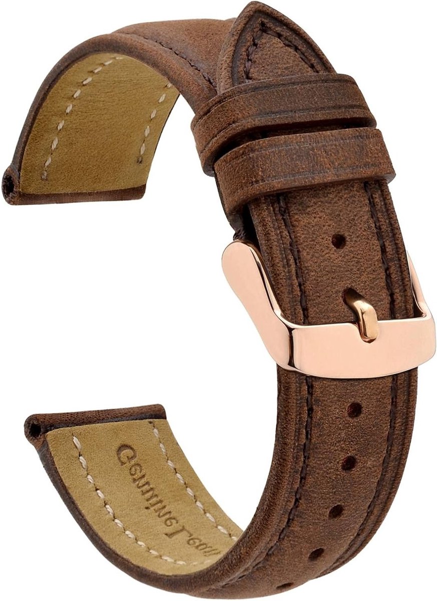 Vintage horlogeband met gouden/roségouden gesp, leren vervangband 18mm 20mm 22mm voor heren en dames