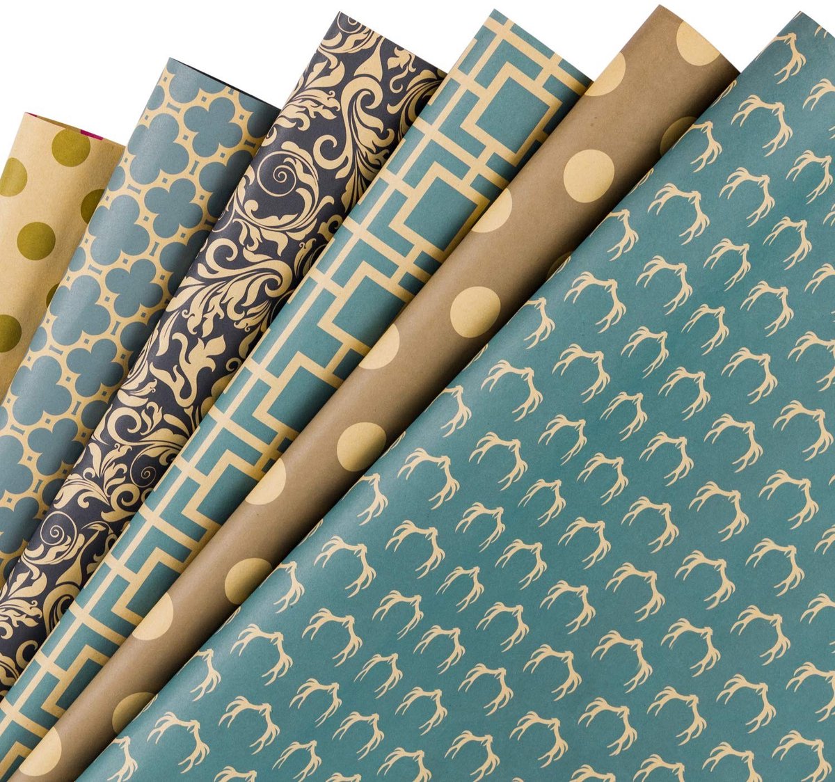 ONF3 - Krafpapier - Geometrisch ontwerp - 6 vellen in rol - Navy blue - Cadeaupapier - Perfect voor feestdagen - 44.5 x 76 cm