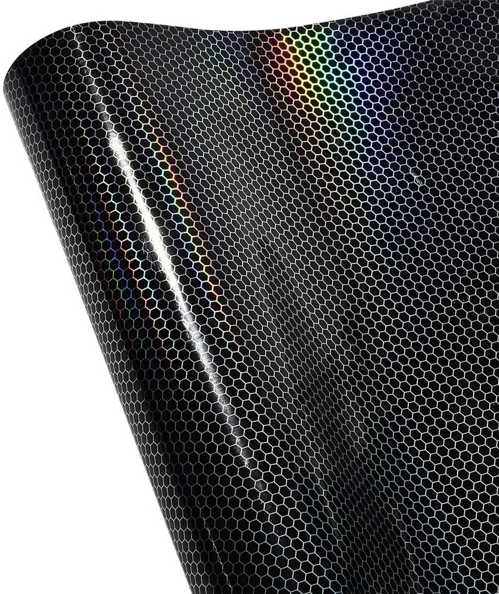 Allecto - Car Wrapping Film - Holografisch Effect - Zwart - Hoogglans - Honingraatpatroon - Geschikt voor Auto en Motor - 30 x 152 cm